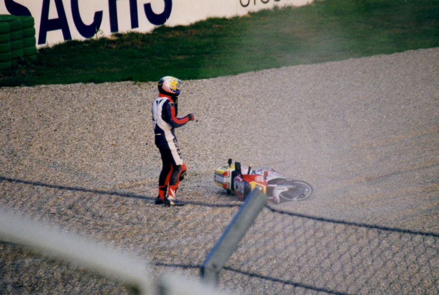 Crashed in the Sachs curve of the Hockenheimring road racing course 1998